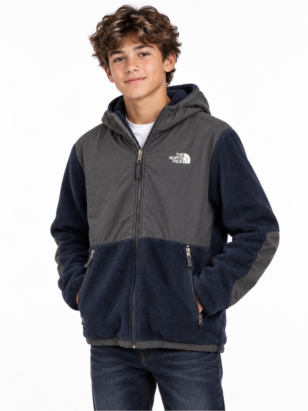 The North Face Boys XL 18/20 Navy Hooded Fleece Jacket